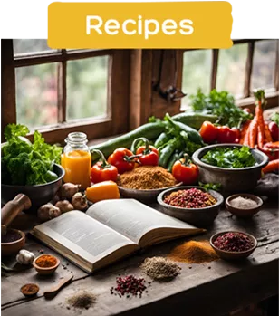 Illustrated recipe book and vegetables